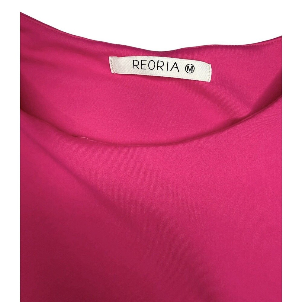 Reoria Womens Size Medium Crop Tank Top Hot Pink Crew Neck Casual Sleeveless - Picture 4 of 5